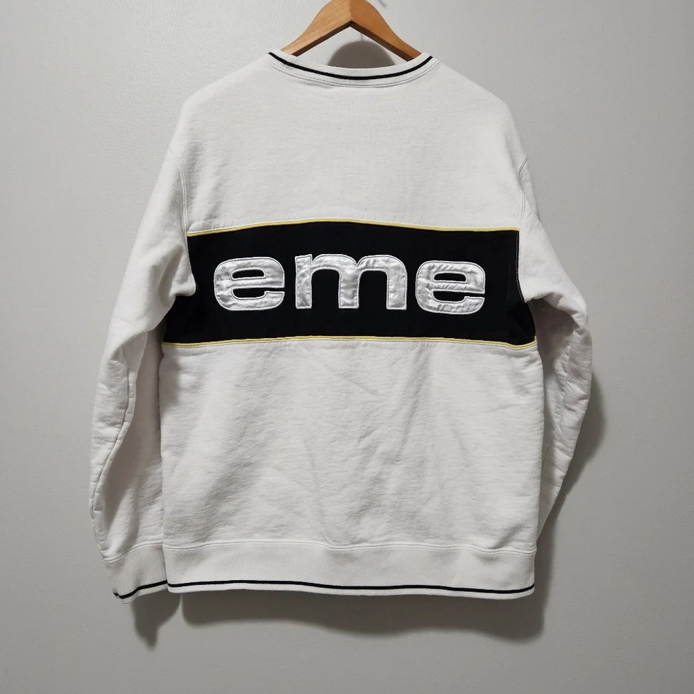 Supreme White Crewneck Sweatshirt with Black and Yellow Stripe